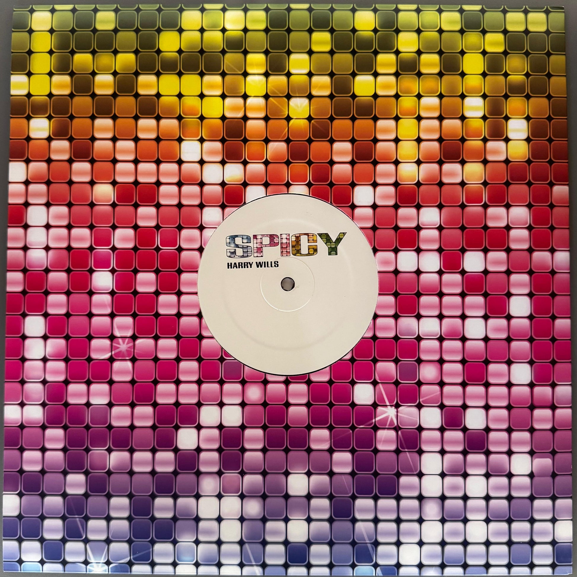Colorful mosaic vinyl record with electronic music on it