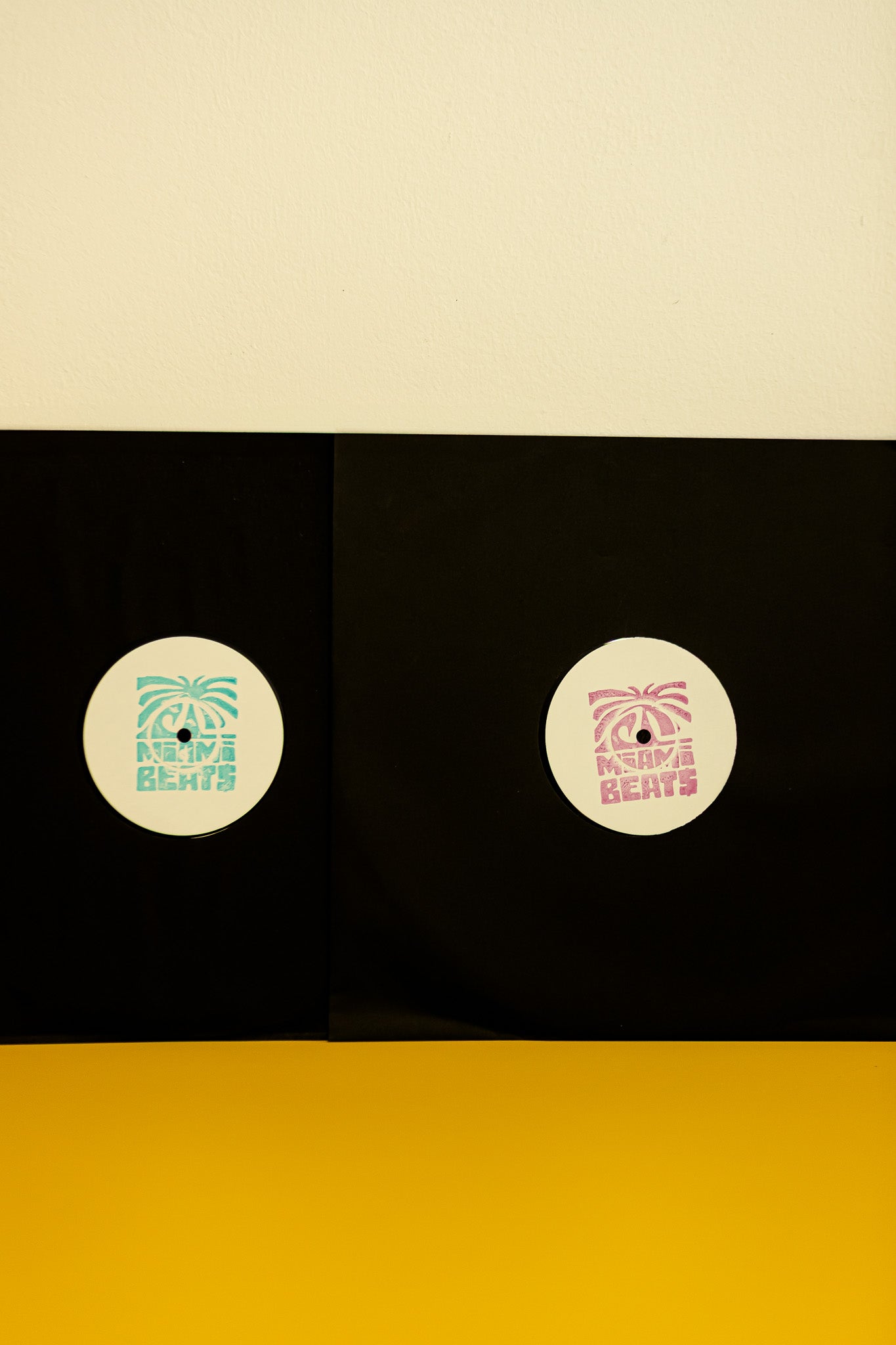 Vinyl record with white label on a black background