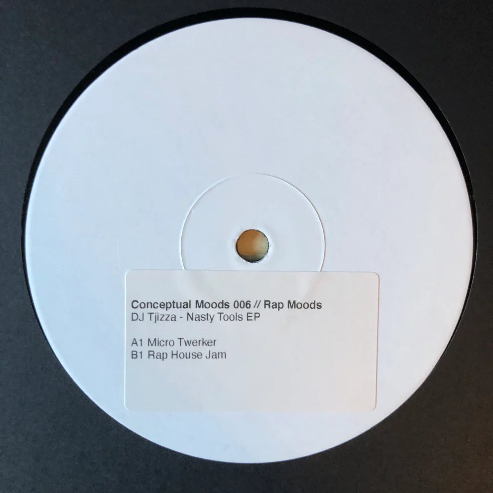 Vinyl record with a label on a black background