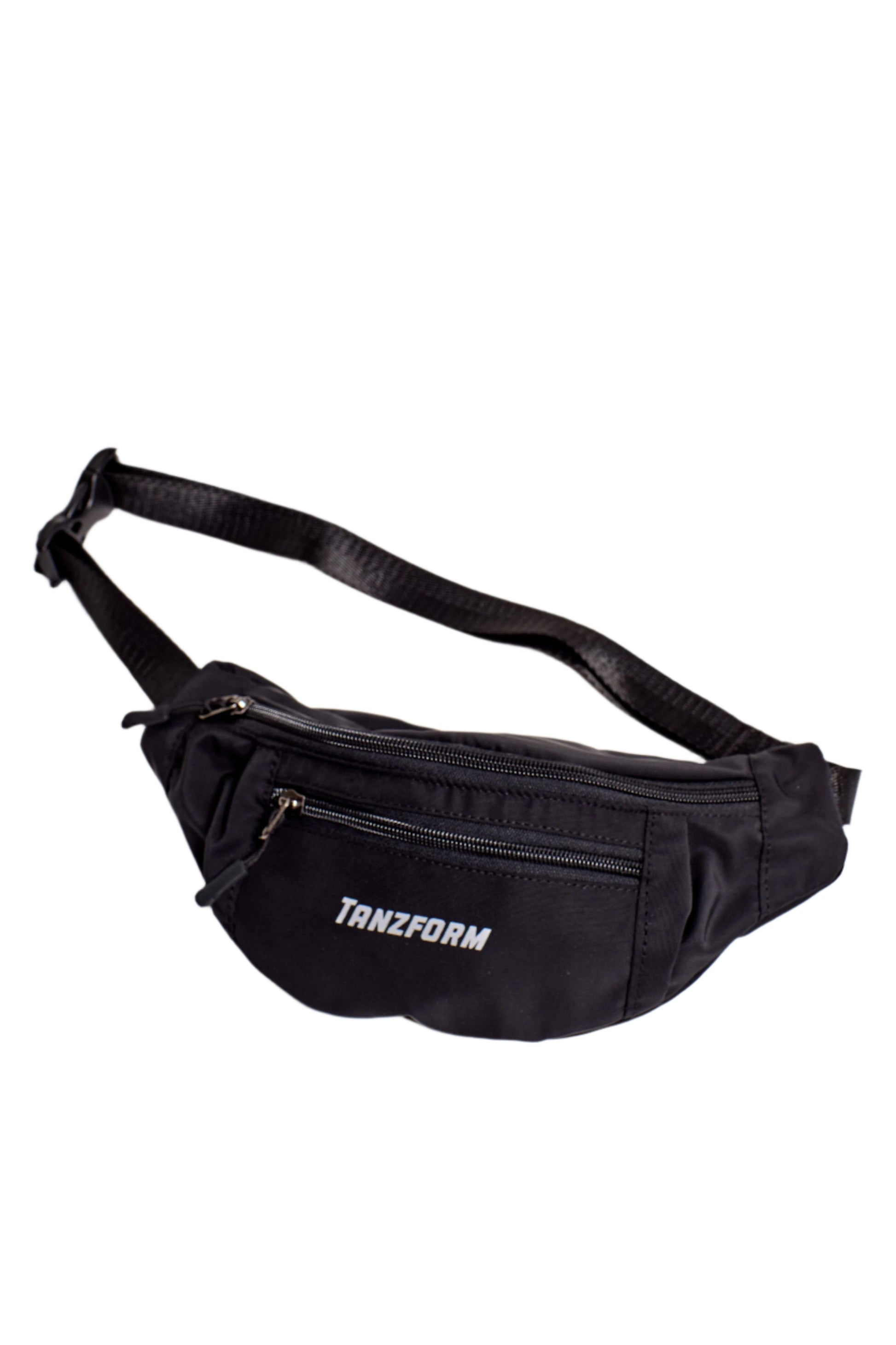 Black waist bag with 'TANZFORM' branding on a white background