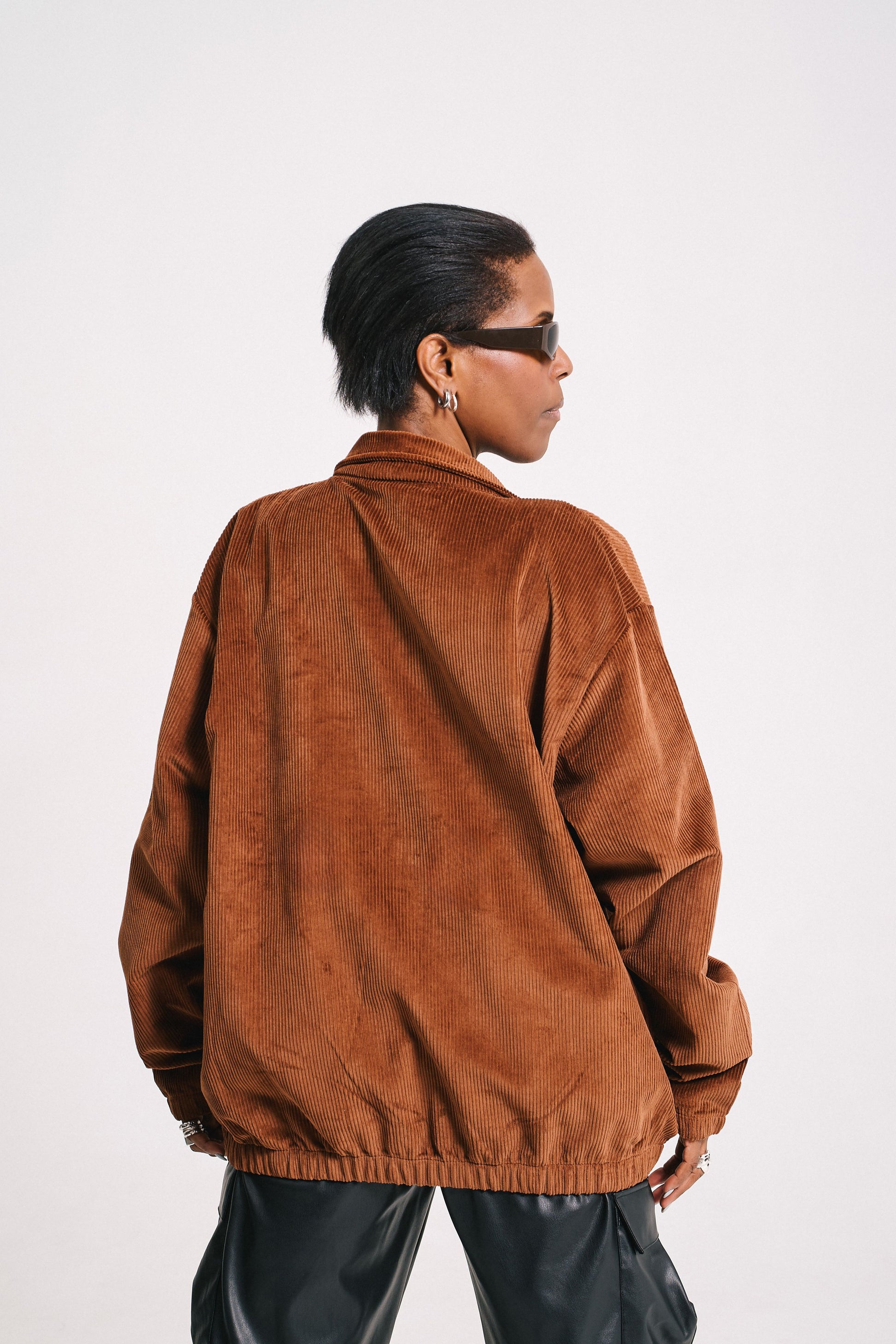 Anthea wearing Tanzform Corduroy Jacket (Brown)