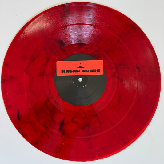 red colored vinyl record saying magma moods