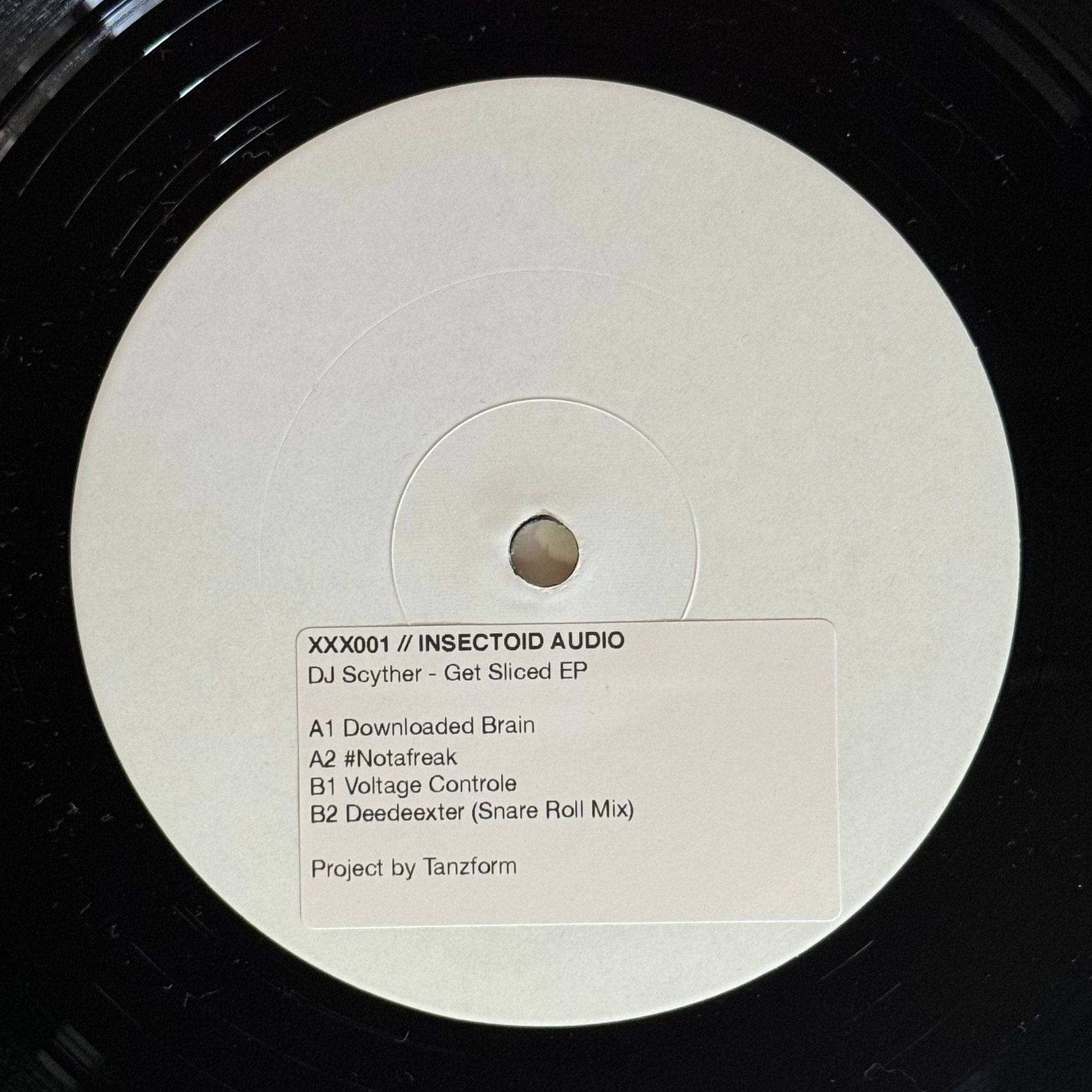 white label vinyl record with a sticker