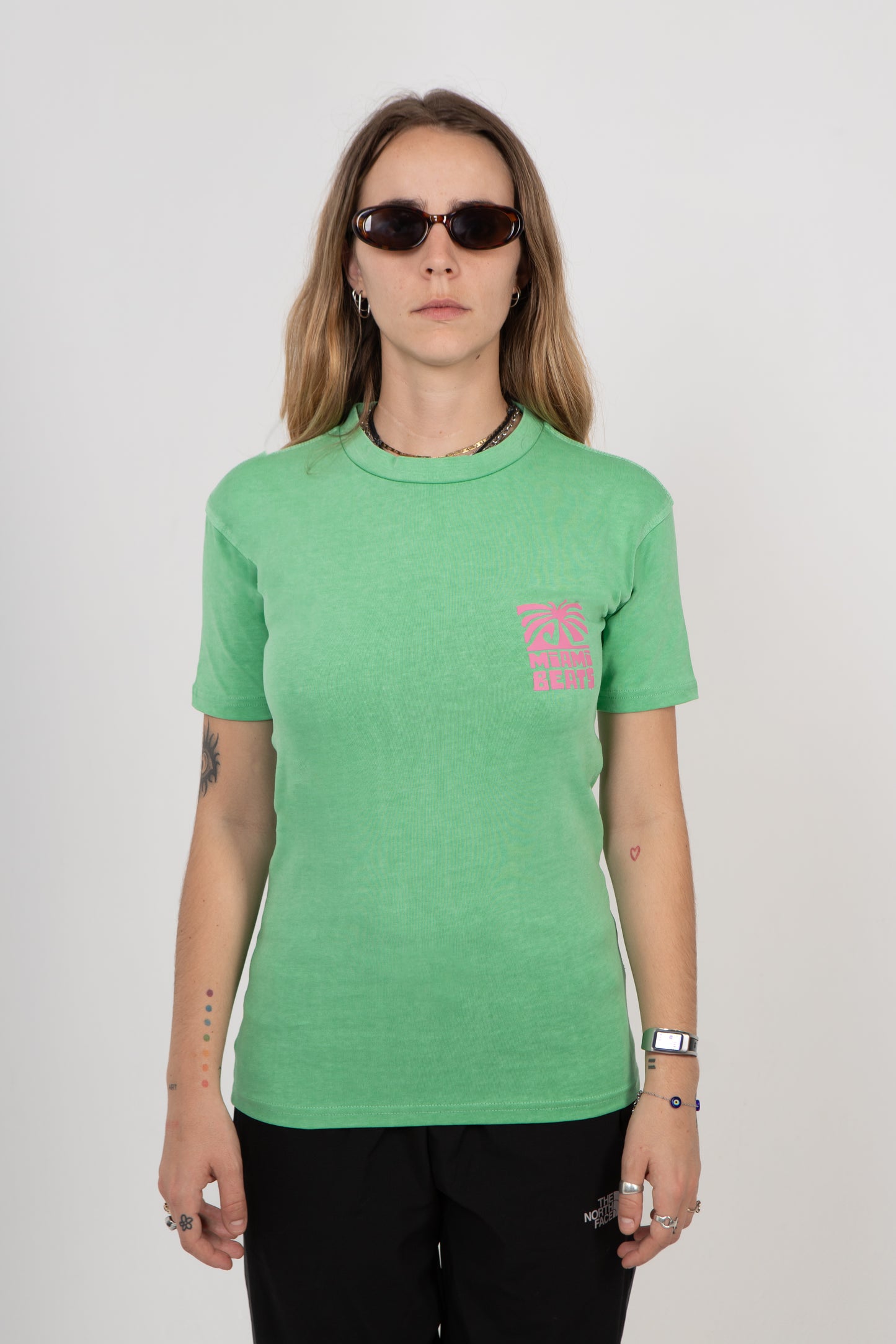 Miami Beats Pink Lambo Tshirt - Bright Green/Pink