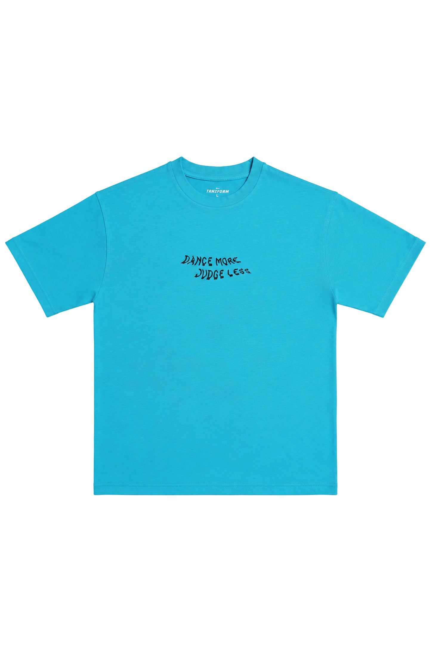 Turquoise Tshirt with Black letters saying dance