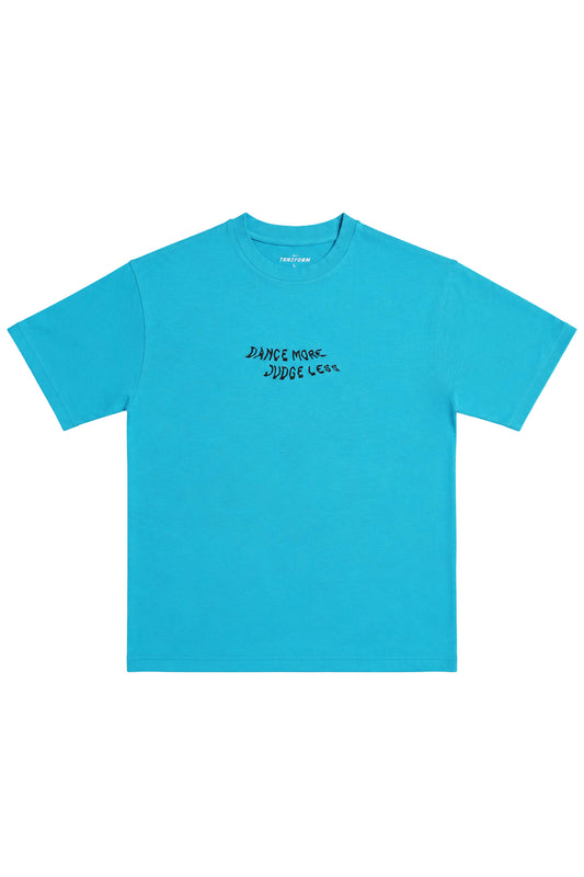 Turquoise Tshirt with Black letters saying dance