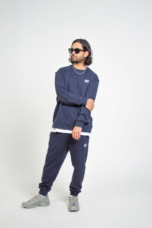 Full Mood Waves Tracksuit (Sweater & Joggers) - Navy Blue