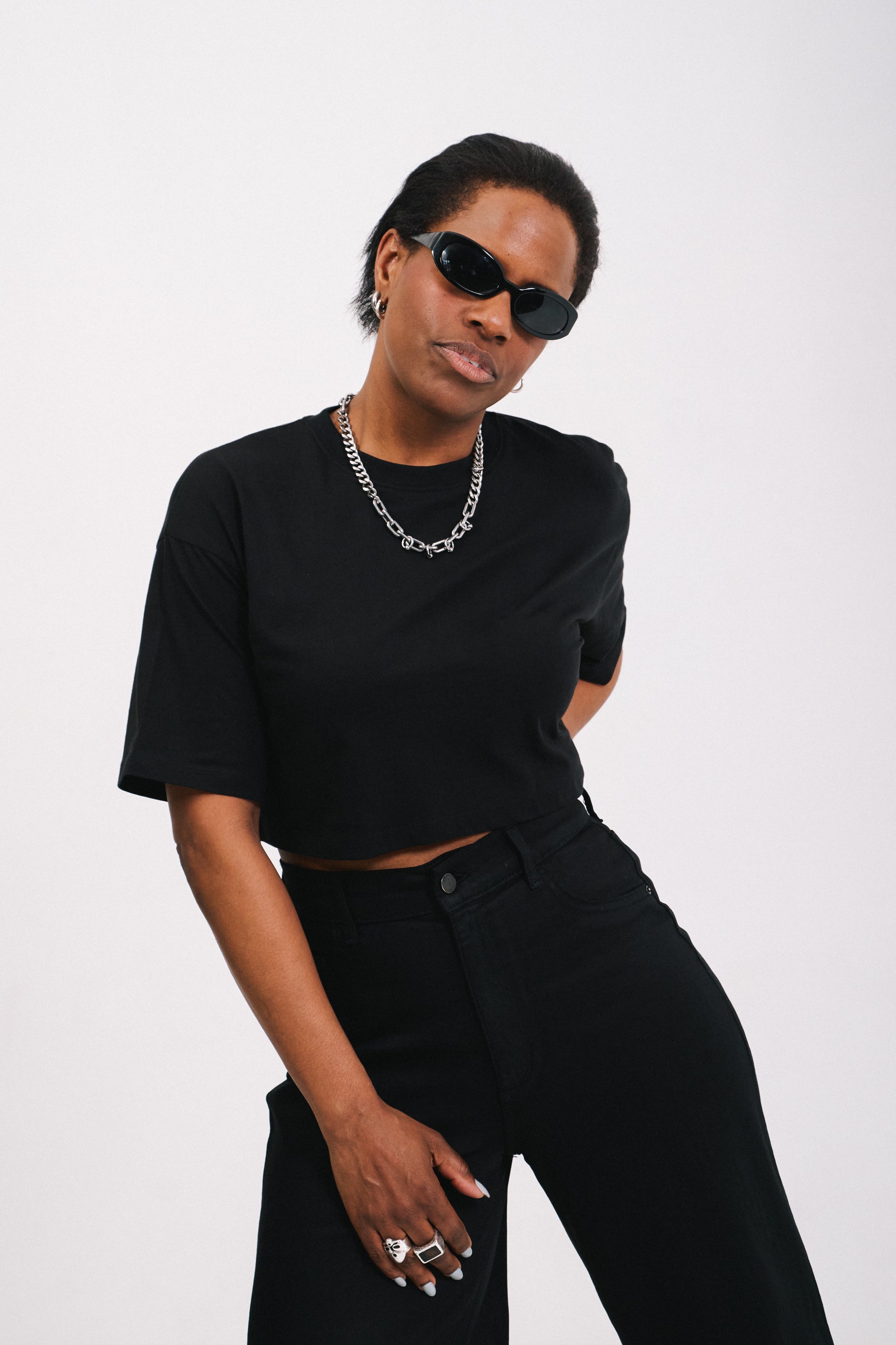 dj anthea wearing black crop top 